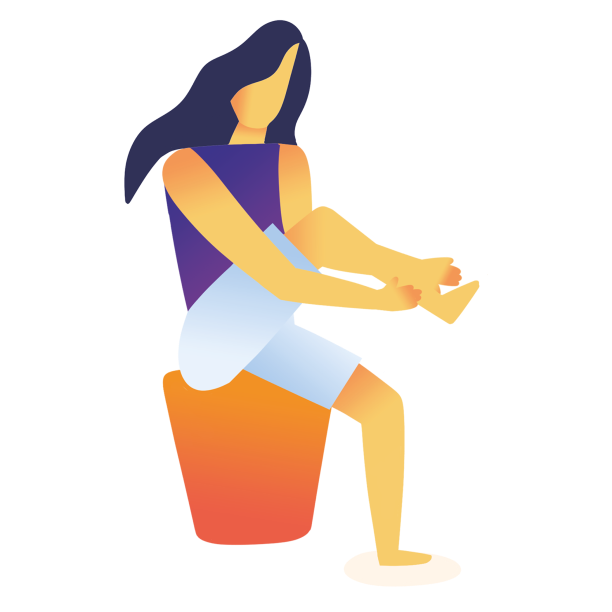 Look at feet, spaces between toes and soles.